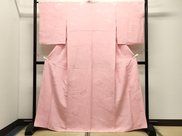 平和屋着物●上質な色無地　雲重ね地紋　珊瑚色　正絹　逸品　CABK2739gh