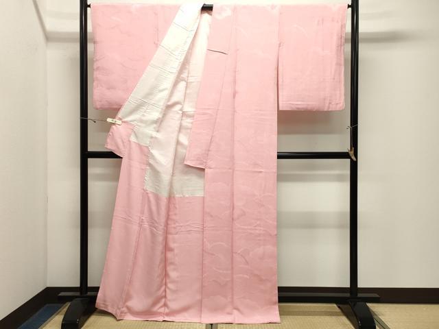 平和屋着物●上質な色無地　雲重ね地紋　珊瑚色　正絹　逸品　CABK2739gh