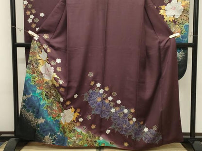 平和屋着物●豪華振袖・長襦袢セット　牡丹花文　金銀彩　正絹　逸品　CABK2742gh