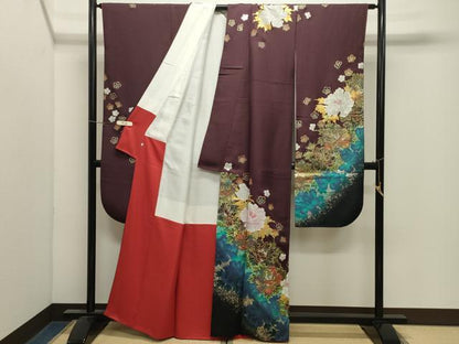 平和屋着物●豪華振袖・長襦袢セット　牡丹花文　金銀彩　正絹　逸品　CABK2742gh