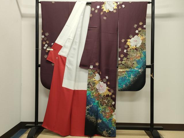 平和屋着物●豪華振袖・長襦袢セット　牡丹花文　金銀彩　正絹　逸品　CABK2742gh