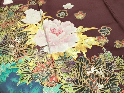 平和屋着物●豪華振袖・長襦袢セット　牡丹花文　金銀彩　正絹　逸品　CABK2742gh