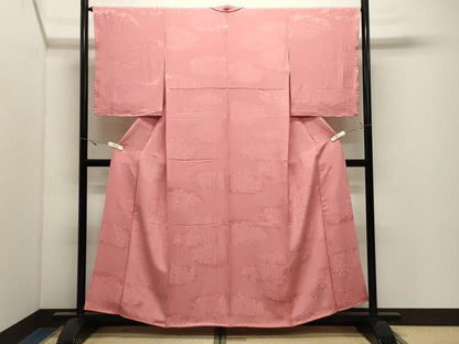 平和屋着物●上質な色無地　草花地紋　薄紅色　正絹　逸品　CABK2744gh
