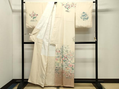 平和屋着物●訪問着　友禅　作家物　鴛鴦花文　暈し染め　正絹　逸品　CABK2746gh