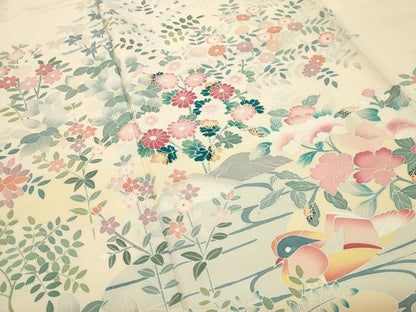 平和屋着物●訪問着　友禅　作家物　鴛鴦花文　暈し染め　正絹　逸品　CABK2746gh