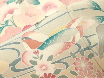 平和屋着物●訪問着　友禅　作家物　鴛鴦花文　暈し染め　正絹　逸品　CABK2746gh