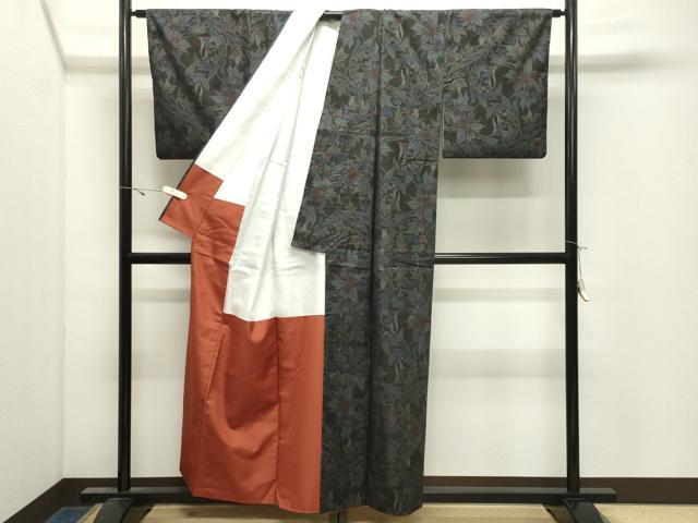 平和屋着物●本場大島紬　9マルキ　花唐草文　正絹　逸品　CABK2748gh