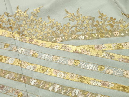 平和屋着物●豪華色留袖　総刺繍　駒刺繍　萩草花文　金彩　正絹　逸品　CABK2754gh