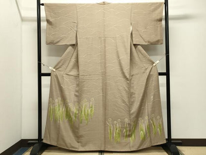 平和屋着物●ろうけつ染作家　丸山扇丘　訪問着　紬地　草花文　正絹　逸品　CABK2756gh