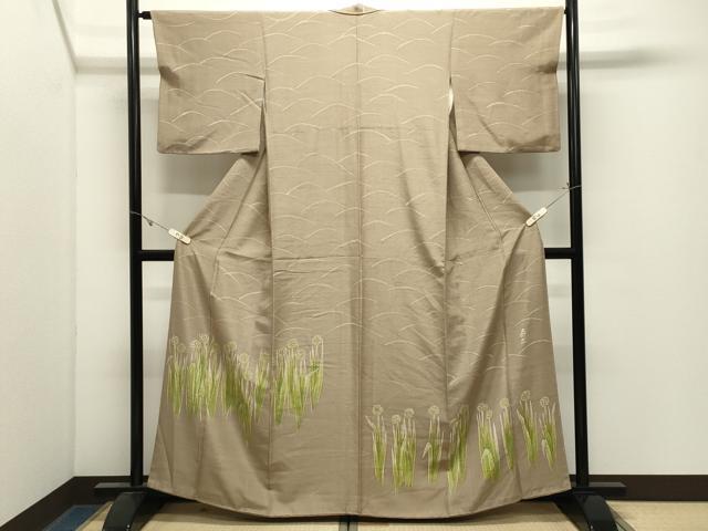 平和屋着物●ろうけつ染作家　丸山扇丘　訪問着　紬地　草花文　正絹　逸品　CABK2756gh