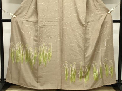 平和屋着物●ろうけつ染作家　丸山扇丘　訪問着　紬地　草花文　正絹　逸品　CABK2756gh