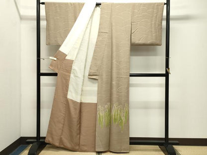 平和屋着物●ろうけつ染作家　丸山扇丘　訪問着　紬地　草花文　正絹　逸品　CABK2756gh