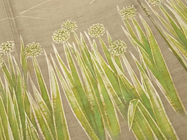 平和屋着物●ろうけつ染作家　丸山扇丘　訪問着　紬地　草花文　正絹　逸品　CABK2756gh
