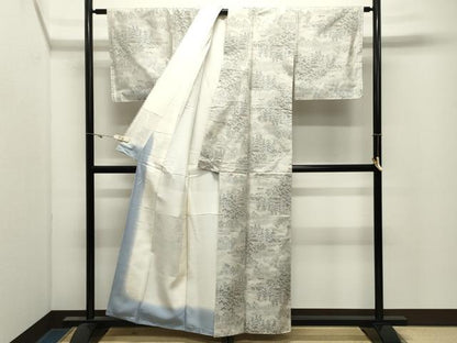平和屋着物●本場大島紬　白大島　風景文　正絹　逸品　未使用　CABK2761gh