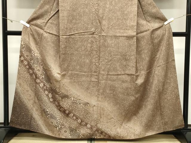 平和屋着物●訪問着　紬地　絞り　花唐草文　正絹　逸品　CABK2763gh