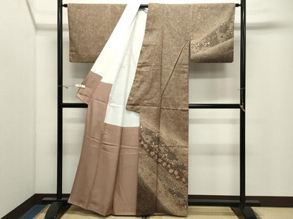 平和屋着物●訪問着　紬地　絞り　花唐草文　正絹　逸品　CABK2763gh