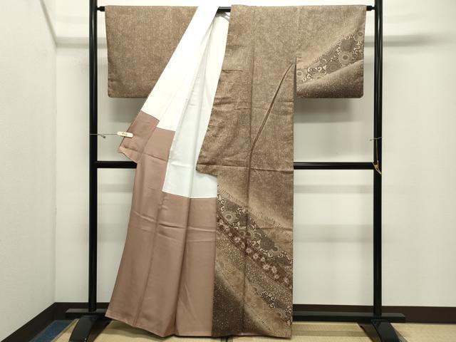 平和屋着物●訪問着　紬地　絞り　花唐草文　正絹　逸品　CABK2763gh