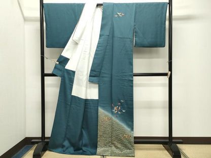 平和屋着物●訪問着　刺繍　舞蝶文　暈し染め　金彩　正絹　逸品　CABK2765gh
