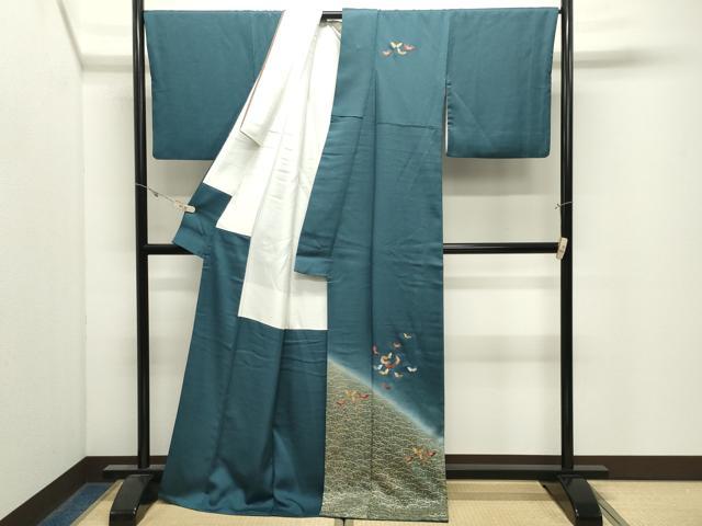 平和屋着物●訪問着　刺繍　舞蝶文　暈し染め　金彩　正絹　逸品　CABK2765gh