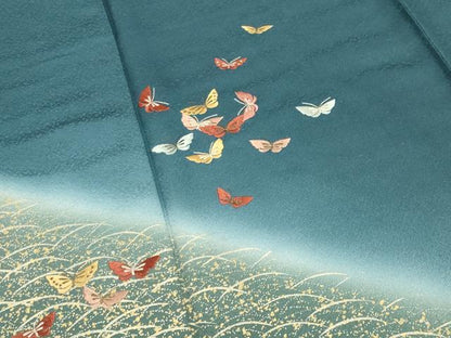 平和屋着物●訪問着　刺繍　舞蝶文　暈し染め　金彩　正絹　逸品　CABK2765gh