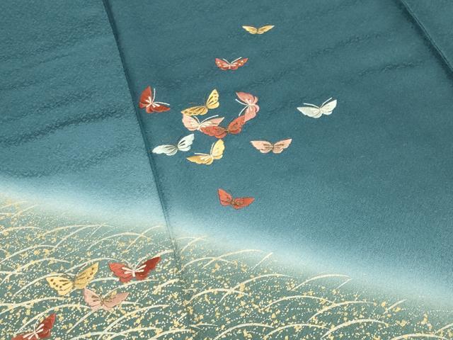 平和屋着物●訪問着　刺繍　舞蝶文　暈し染め　金彩　正絹　逸品　CABK2765gh
