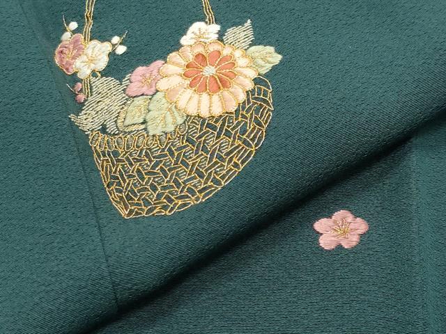 平和屋着物●訪問着　総刺繍　駒刺繍　花籠文　正絹　逸品　CABK2766gh