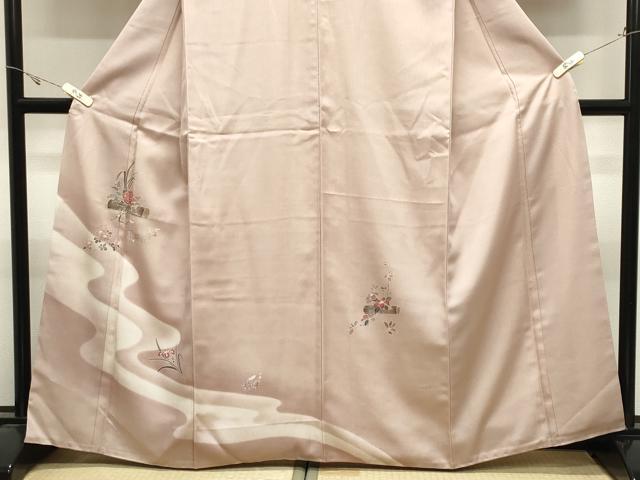 平和屋着物●訪問着　刺繍　草花文　暈し染め　金彩　正絹　逸品　CABK2770gh