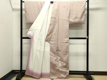 平和屋着物●訪問着　刺繍　草花文　暈し染め　金彩　正絹　逸品　CABK2770gh