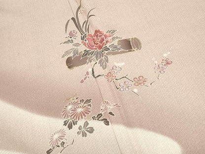平和屋着物●訪問着　刺繍　草花文　暈し染め　金彩　正絹　逸品　CABK2770gh
