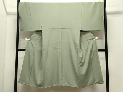 平和屋着物●男性　色無地　山葵色　正絹　逸品　CABK2780gh