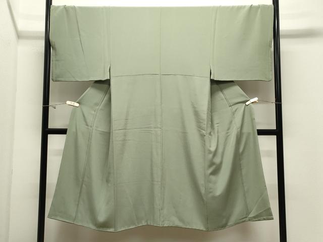平和屋着物●男性　色無地　山葵色　正絹　逸品　CABK2780gh