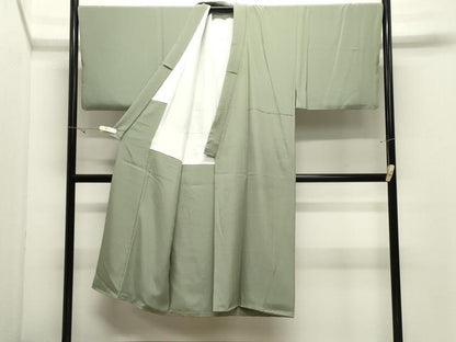 平和屋着物●男性　色無地　山葵色　正絹　逸品　CABK2780gh