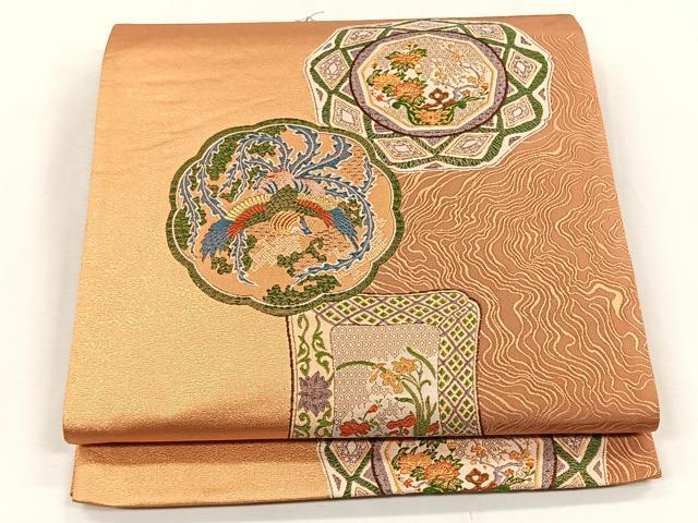 平和屋着物◎六通柄袋帯　絵皿鳳凰鼻文　金糸　正絹　逸品　CABK2801yk