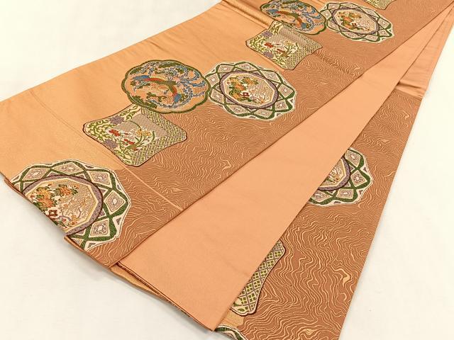 平和屋着物◎六通柄袋帯　絵皿鳳凰鼻文　金糸　正絹　逸品　CABK2801yk