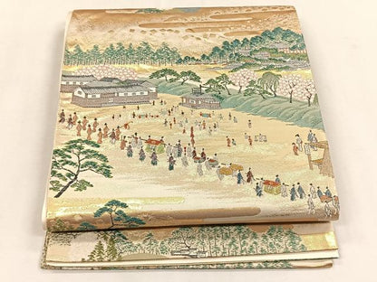 平和屋着物◎六通柄袋帯　廣重江戸百景　金糸　正絹　逸品　CABK2803yk