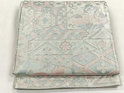 平和屋着物◎佐賀錦　六通柄袋帯　吉祥花文　銀糸　正絹　逸品　CABK2806yk