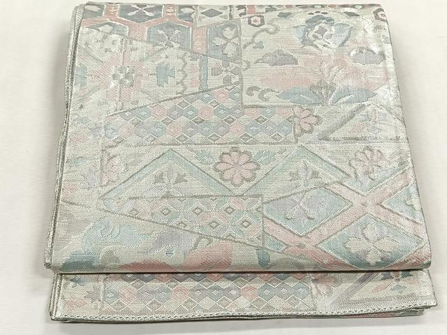 平和屋着物◎佐賀錦　六通柄袋帯　吉祥花文　銀糸　正絹　逸品　CABK2806yk