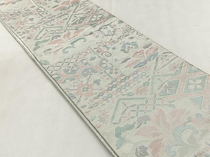平和屋着物◎佐賀錦　六通柄袋帯　吉祥花文　銀糸　正絹　逸品　CABK2806yk