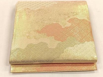 平和屋着物◎佐賀錦　両面　六通柄袋帯　雲重ね吉祥文　金糸　正絹　逸品　CABK2807yk