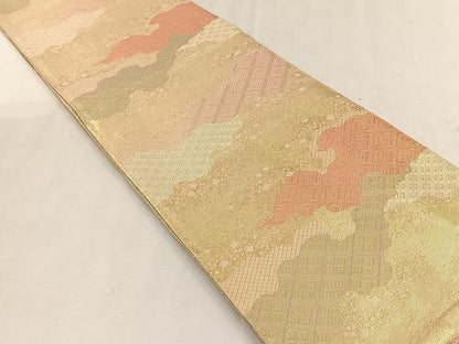 平和屋着物◎佐賀錦　両面　六通柄袋帯　雲重ね吉祥文　金糸　正絹　逸品　CABK2807yk