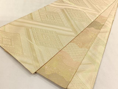 平和屋着物◎佐賀錦　両面　六通柄袋帯　雲重ね吉祥文　金糸　正絹　逸品　CABK2807yk