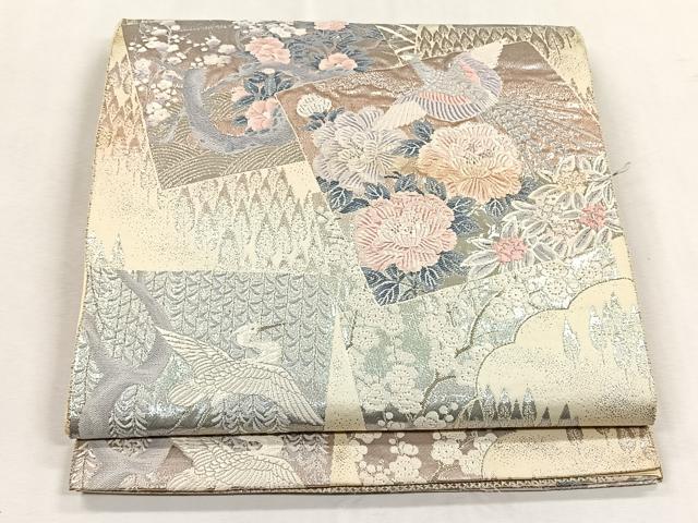 平和屋着物◎西陣　六通柄袋帯　色紙重ね花鳥文　プラチナ箔　九百錦　正絹　逸品　CABK2810yk