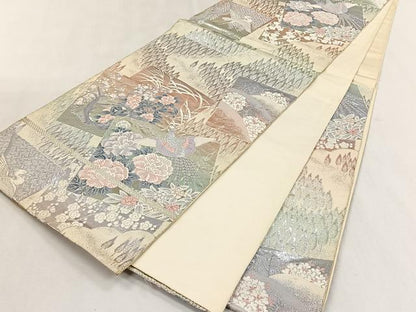 平和屋着物◎西陣　六通柄袋帯　色紙重ね花鳥文　プラチナ箔　九百錦　正絹　逸品　CABK2810yk