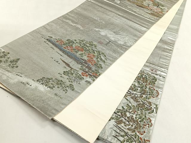 平和屋着物◎六通柄袋帯　石山秋月　近江八景　銀糸　正絹　逸品　CABK2811yk
