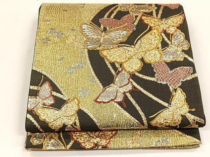平和屋着物◎六通柄袋帯　花蝶文　金銀糸　正絹　逸品　CABK2812yk
