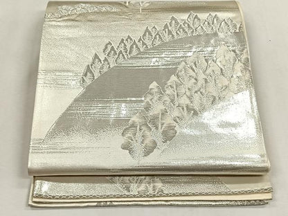 平和屋着物◎六通柄袋帯　遠山樹林文　銀糸　正絹　逸品　CABK2813yk