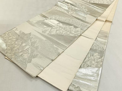 平和屋着物◎六通柄袋帯　遠山樹林文　銀糸　正絹　逸品　CABK2813yk
