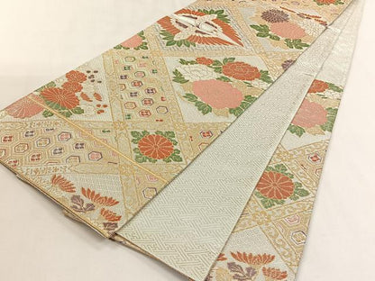 平和屋着物◎古典佐賀錦　六通柄袋帯　九百織　飛鶴花文　金銀糸　正絹　逸品　CABK2815yk