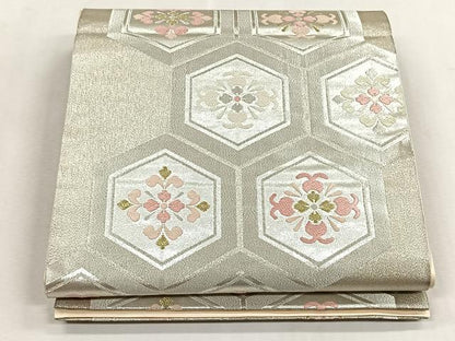 平和屋着物◎六通柄袋帯　亀甲花文　金銀糸　正絹　逸品　CABK2816yk