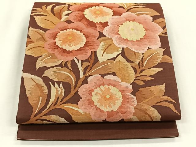 平和屋着物◎太鼓柄袋帯　ふくれ織　枝花文　正絹　逸品　CABK2827yk
